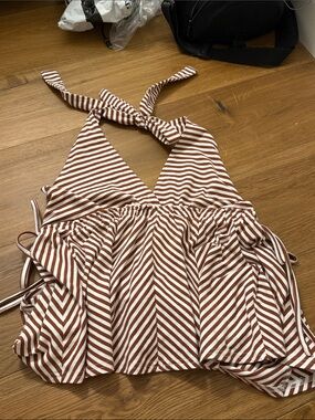 American Threads Striped Halter Top in Brown and White